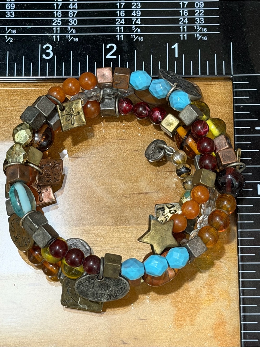 Boho (Silvestri?) Born To Shop Chunky Memory Wire Wrap Bracelet Beaded Charms